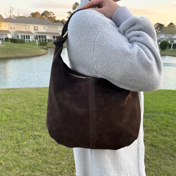 Marlon Italian Brown Suede Hobo Bag - Picture 4 of 5